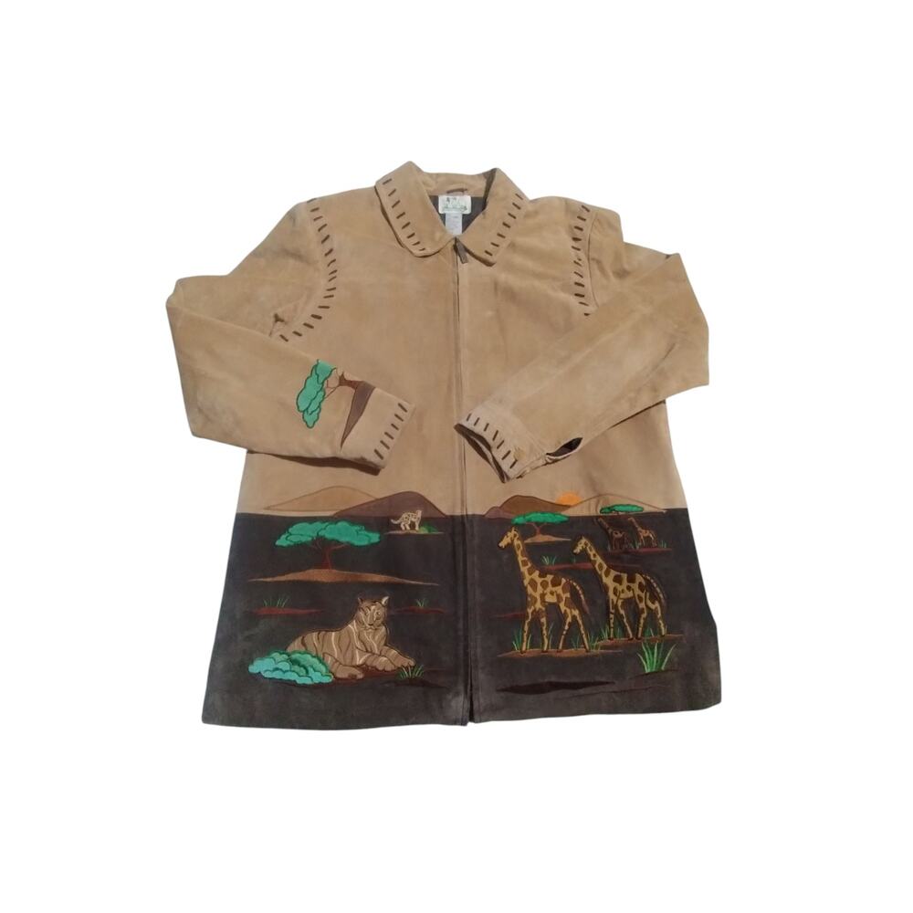 The Quacker Factory Women's Size L Suede Leather African Safari Blazer‎ Jacket